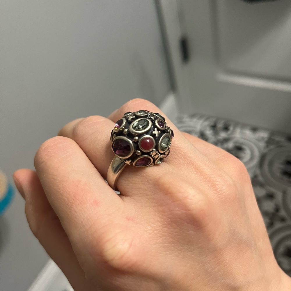 Barse silver dome multistone ring size approx 8